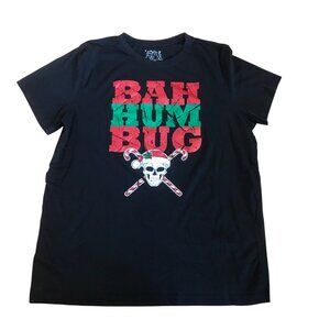 Bah Humbug Skull & Candy Cane Graphic T-Shirt L/G 100% Cotton Black